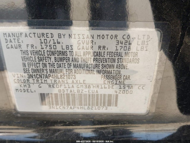 3N1CN7AP4HL821073 Nissan 2017