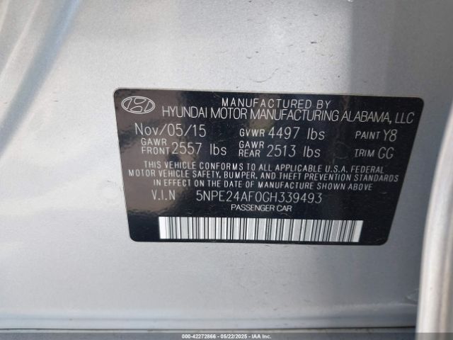 5NPE24AF0GH339493 Hyundai SONATA SE