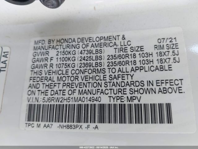 2021 HONDA CR-V 5J6RW2H51MA014940 Photo 8