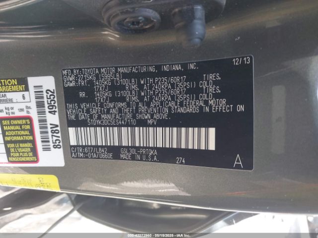 2014 TOYOTA SIENNA 5TDYK3DC5ES447110 Photo 8