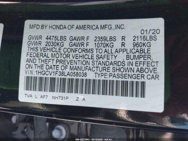 1HGCV1F38LA058038 Honda l15be