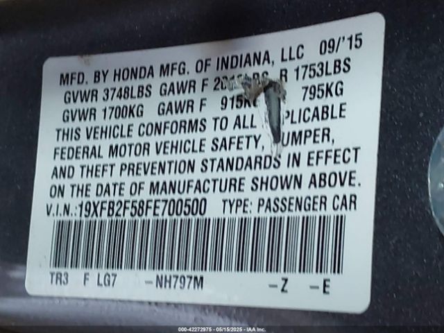 19XFB2F58FE700500 Honda r18z1