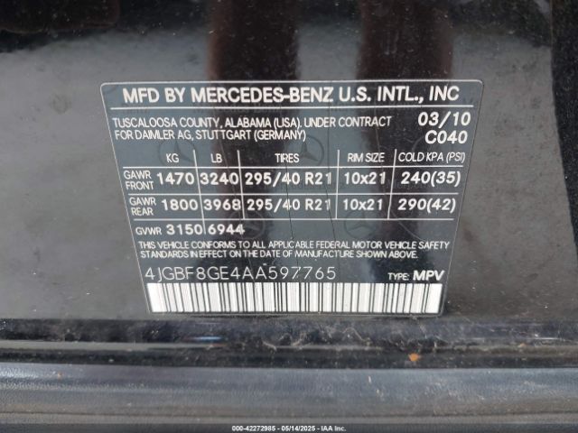 2010 MERCEDES-BENZ GL 550 4JGBF8GE4AA597765 Photo 8