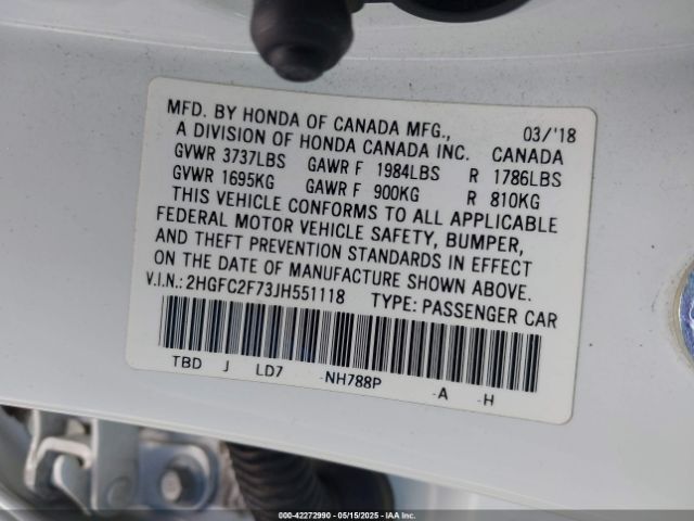 2HGFC2F73JH551118 Honda CIVIC EX
