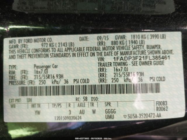 1FADP3F21FL385461 Ford FOCUS SE