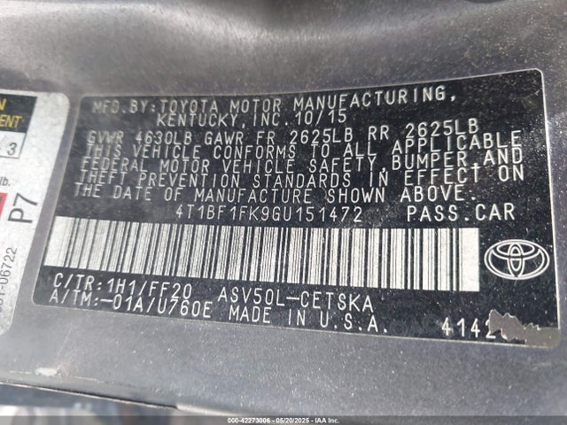 Toyota CAMRY SE 2016 4T1BF1FK9GU151472 Image 9
