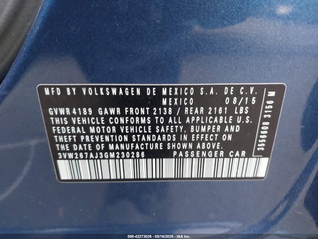 3VW267AJ3GM230286 Volkswagen Jetta 1.4t S