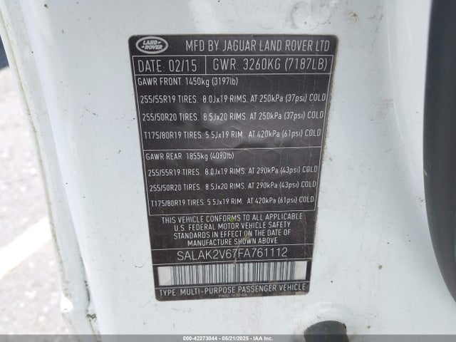 SALAK2V67FA761112 Land Rover LR4