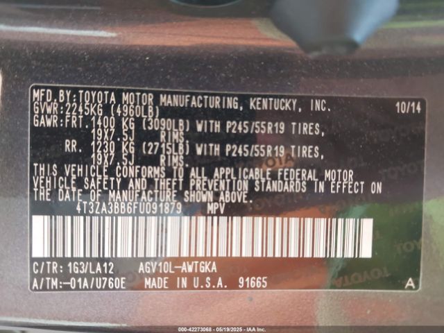 4T3ZA3BB6FU091879 Toyota Venza Xle