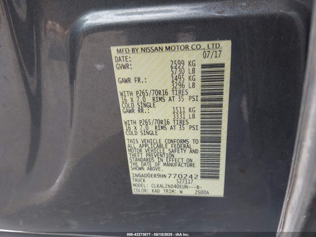 1N6AD0ER9HN770242 Nissan 2017