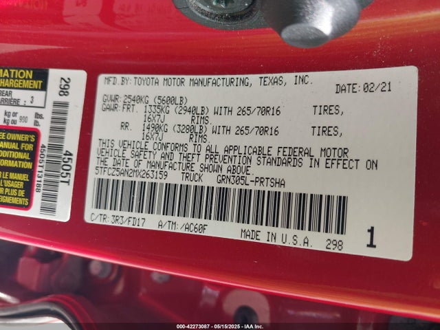 Toyota Tacoma Trd Off-road 2021 5TFCZ5AN2MX263159 Image 9
