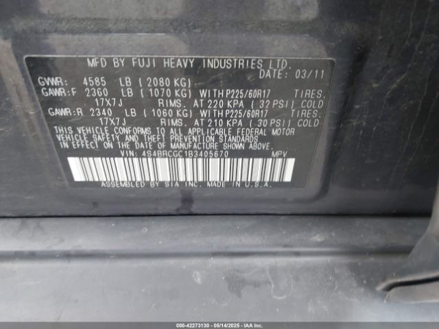2011 SUBARU OUTBACK 4S4BRCGC1B3405670 Photo 8