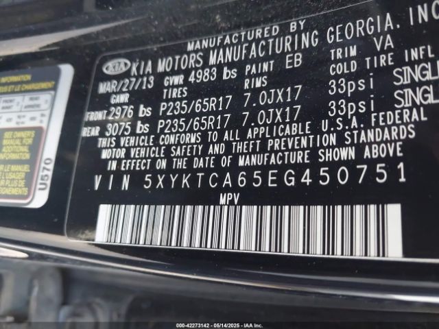 5XYKTCA65EG450751 KIA SORENTO LX