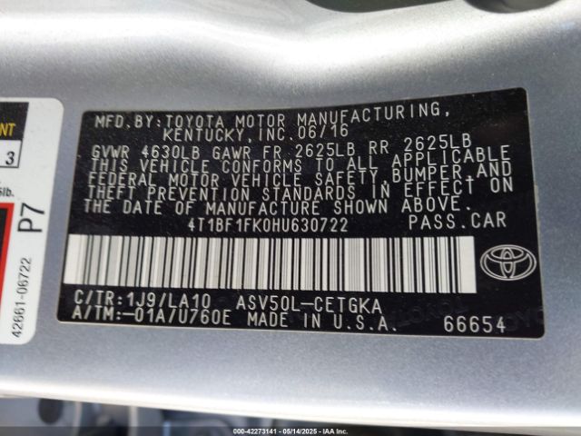 4T1BF1FK0HU630722 Toyota CAMRY XLE