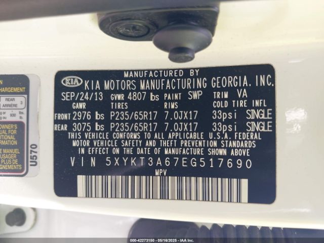 5XYKT3A67EG517690 KIA SORENTO LX