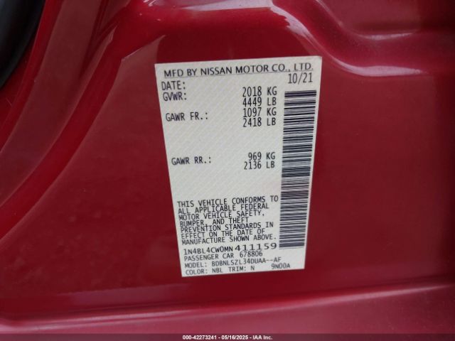 1N4BL4CW0MN411159 Nissan Altima Sr Intelligent Awd