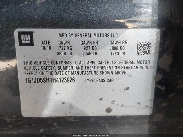 1G1JD5SH1H4123926 Chevrolet Sonic Lt Auto