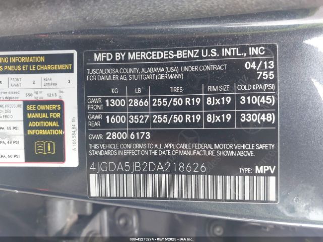 2013 MERCEDES-BENZ ML 350 4JGDA5JB2DA218626 Photo 8