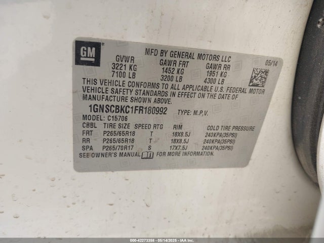 Chevrolet Tahoe Lt 2015 1GNSCBKC1FR180992 Image 9