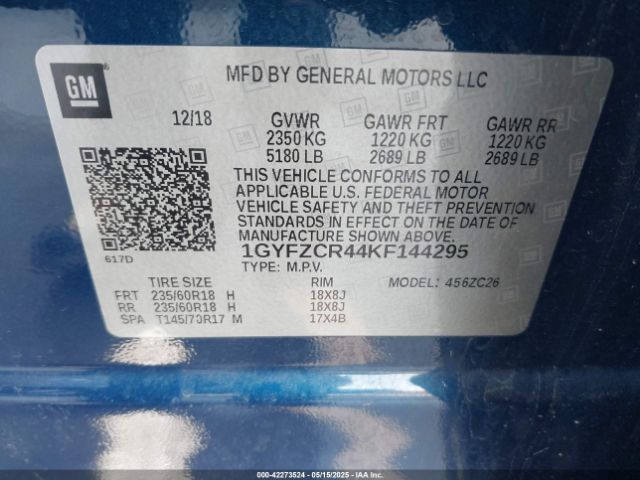 1GYFZCR44KF144295 Cadillac Xt4 Premium Luxury