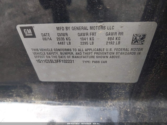 Chevrolet MALIBU 1LT 2015 1G11C5SL3FF102231 Image 9