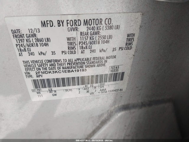 Ford Edge Limited 2014 2FMDK3KC1EBA19193 Image 9