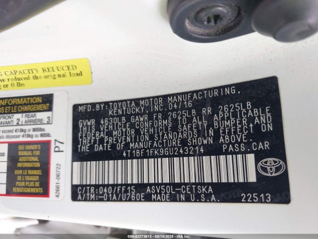 4T1BF1FK9GU243214 Toyota CAMRY SE