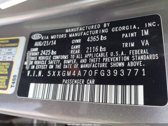 5XXGM4A70FG393771 KIA Optima Lx
