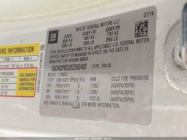 1GCNCPECXEZ392402 Chevrolet Silverado 1500 Work Truck 1wt