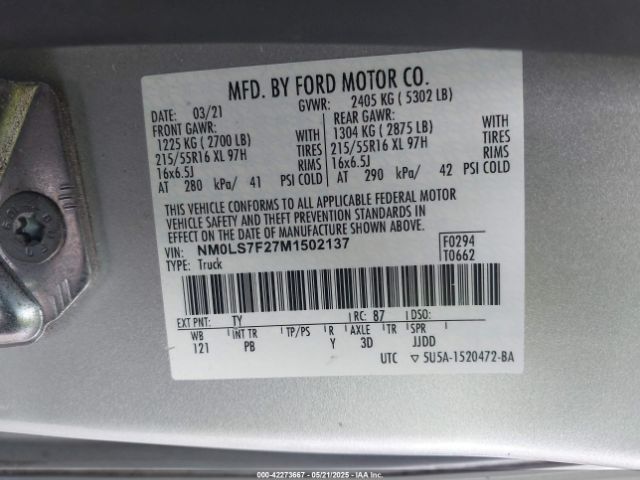 NM0LS7F27M1502137 Ford Transit Connect Xlt Cargo Van