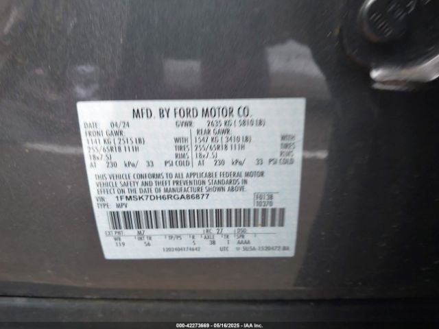 1FMSK7DH6RGA86877 Ford EXPLORER XLT