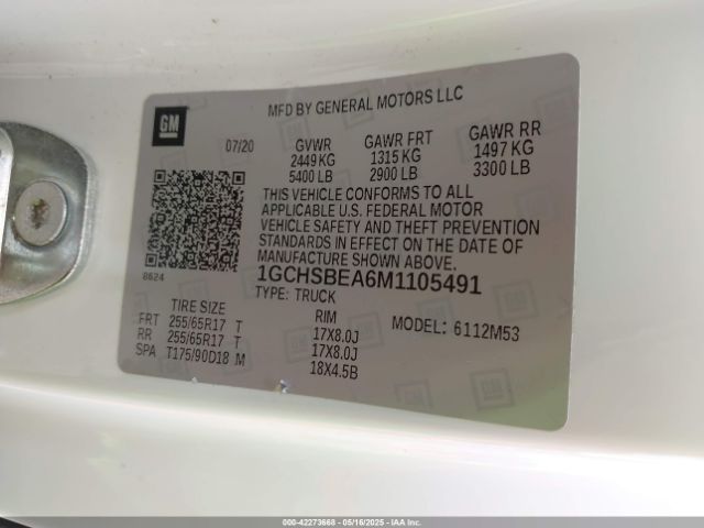 1GCHSBEA6M1105491 Chevrolet Colorado 2wd  Long Box Wt