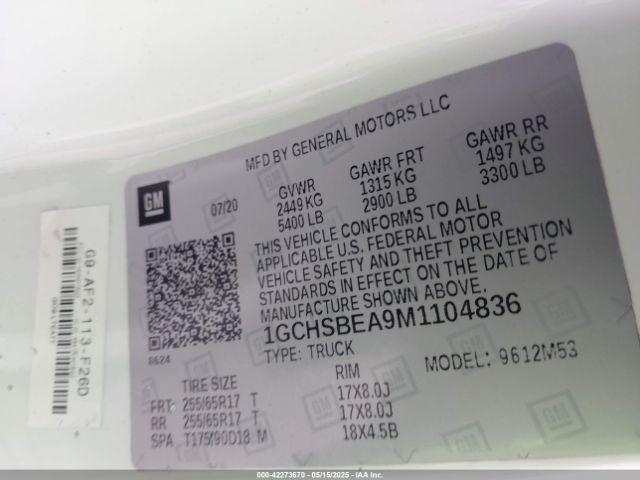 1GCHSBEA9M1104836 Chevrolet Colorado 2wd  Long Box Wt