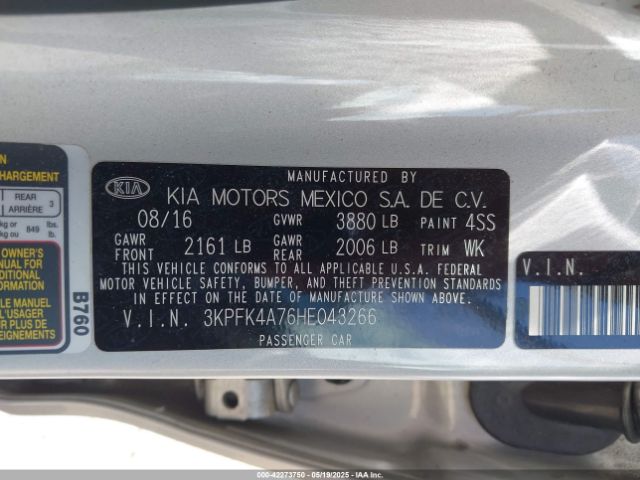3KPFK4A76HE043266 KIA FORTE LX