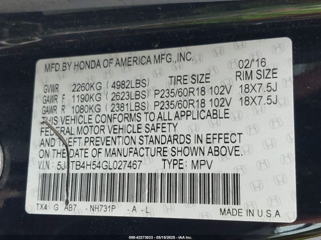5J8TB4H54GL027467 Acura Rdx Technology   Acurawatch Plus Packages/technology Package