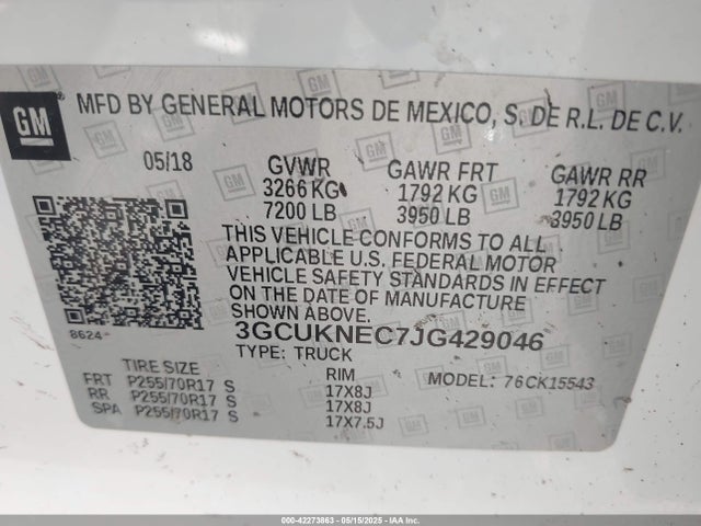 3GCUKNEC7JG429046 Chevrolet Silverado 1500 Wt