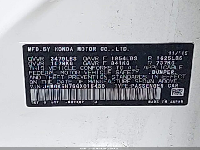JHMGK5H76GX015450 Honda FIT EX