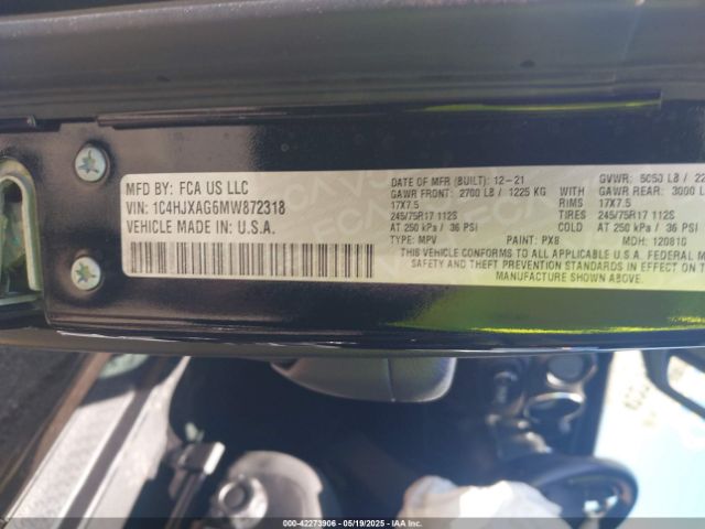 2021 JEEP WRANGLER 1C4HJXAG6MW872318 Photo 8