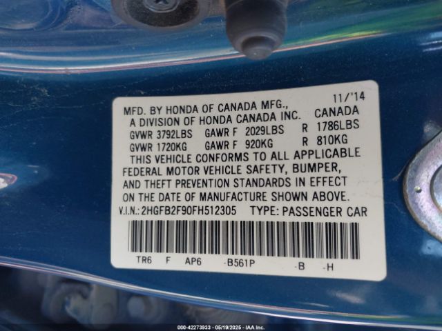 2HGFB2F90FH512305 Honda Civic Ex-l