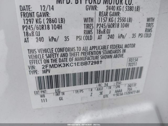 2FMDK3KC1EBB72981 Ford Edge Limited
