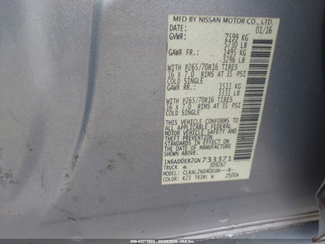 1N6AD0ER2GN733371 Nissan Frontier Desert Runner/s/sl/sv