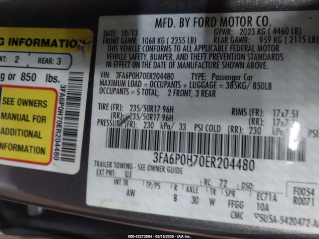 3FA6P0H70ER204480 Ford FUSION SE