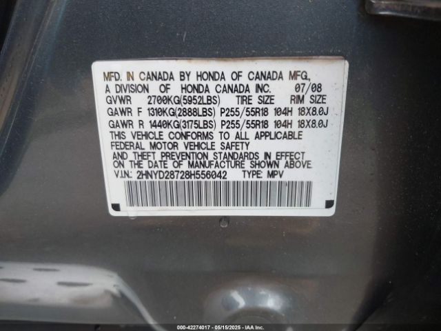 2008 ACURA MDX 2HNYD28728H556042 Photo 8