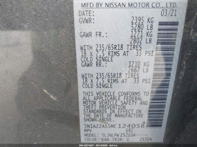 2021 NISSAN MURANO 5N1AZ2AS5MC124058 Photo 8