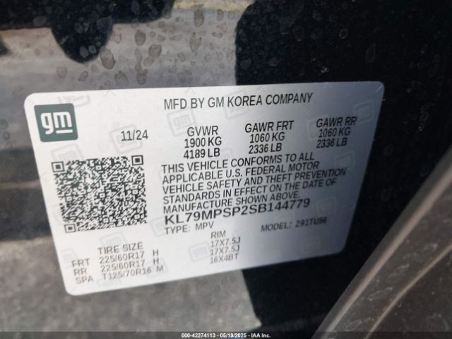 KL79MPSP2SB144779 Chevrolet Trailblazer Fwd Lt