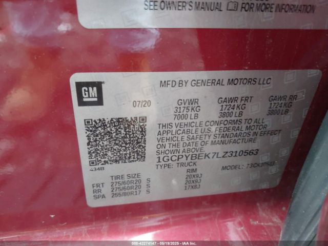 1GCPYBEK7LZ310563 Chevrolet Silverado 1500 4wd  Short Bed Custom