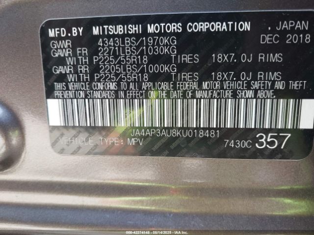 2019 MITSUBISHI OUTLANDER SPORT JA4AP3AU8KU018481 Photo 8