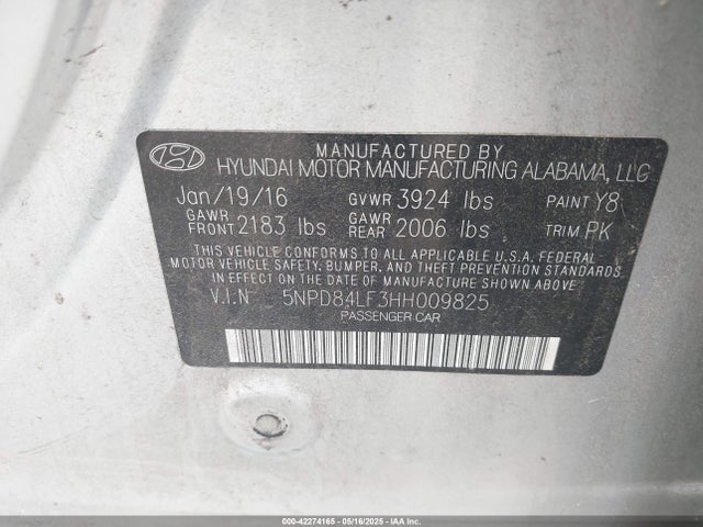 5NPD84LF3HH009825 Hyundai ELANTRA SE