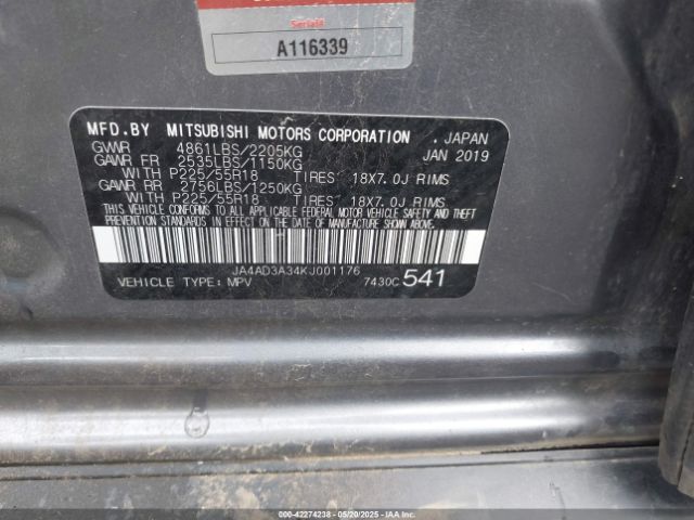 2019 MITSUBISHI OUTLANDER JA4AD3A34KJ001176 Photo 8