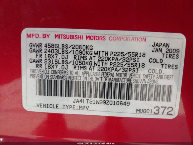 2009 MITSUBISHI OUTLANDER JA4LT31W99Z010649 Photo 8